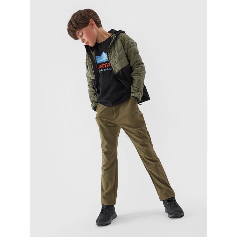 Chlapčenská turistická softshellová bunda 4F JUNIOR TECHNICAL JACKET-JAW23TTJAM282-44S-OLIVE 5