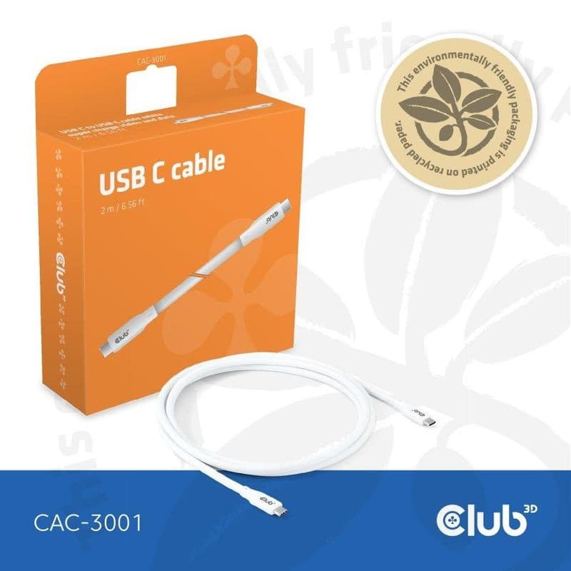 Club3D Kábel USB-C 4.0, 20Gbps, 4K60Hz, PD 240W, 2m, biela 3