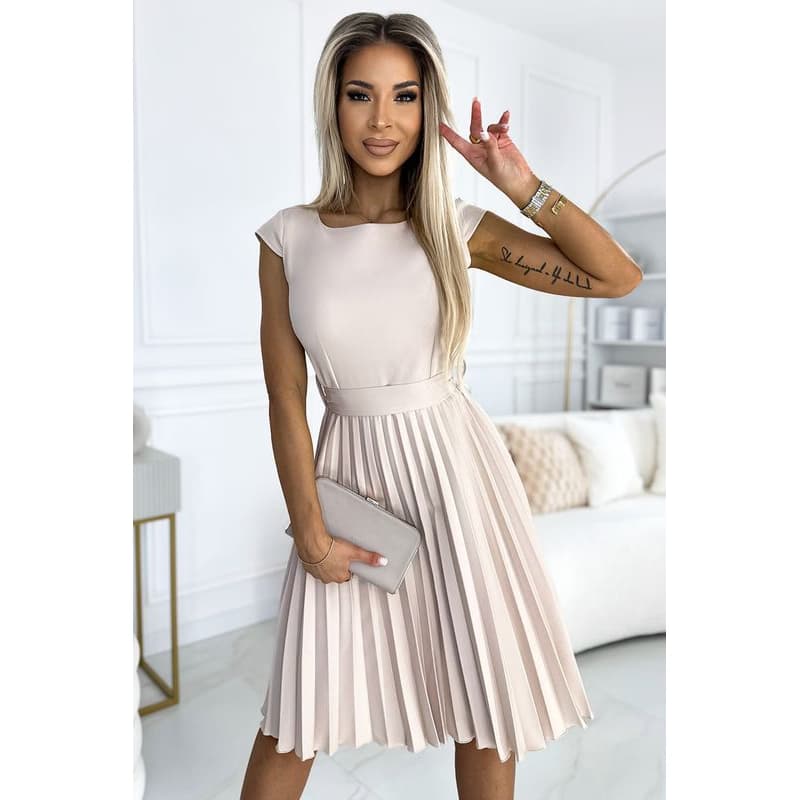 Numoco Krémové midi šaty so skladanou sukňou Veľkosť: M