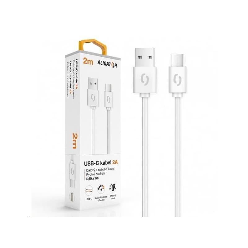 Aligator dátový a nabíjací kábel, konektor USB-C, 2A, 2m, biela 1