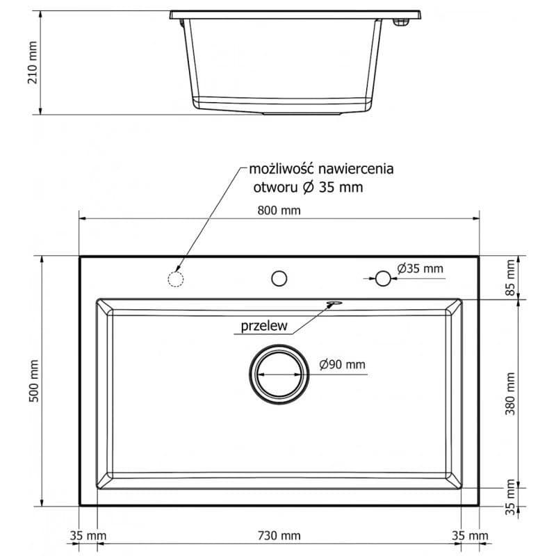 MEXEN MEXEN - Elix granitový drez 1-miska 800 x 500 mm, sivý, sifón chróm 6527801005-71 2
