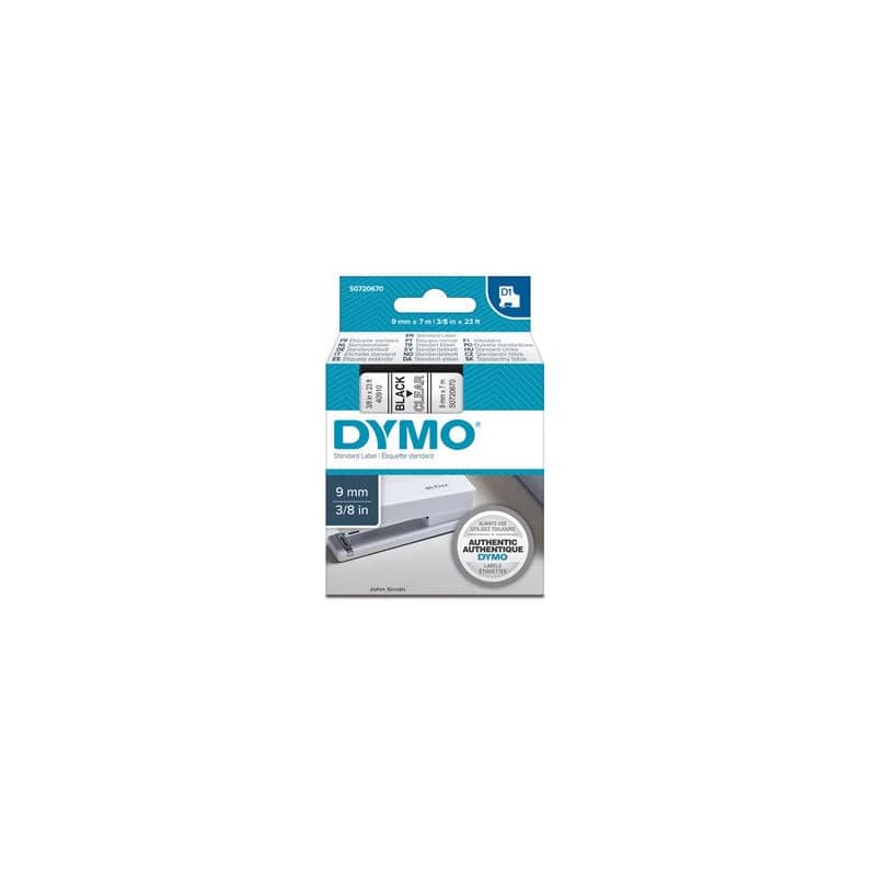 Dymo originál páska do tlačiarne štítkov, Dymo, 40910, S0720670, černý tlač/transparentný podklad, 7m, 9mm, D1 2