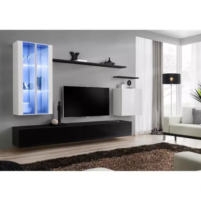 Obývacia stena Switch Sklo +LED XII Biely/čierna 1
