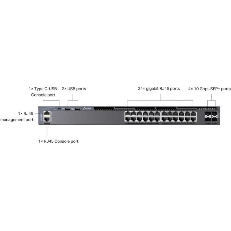 TP-Link SG6428X Omada 24 portový gigabitový RJ45 stackable L3 switch, 4×10 Gbps SFP+ sloty 6