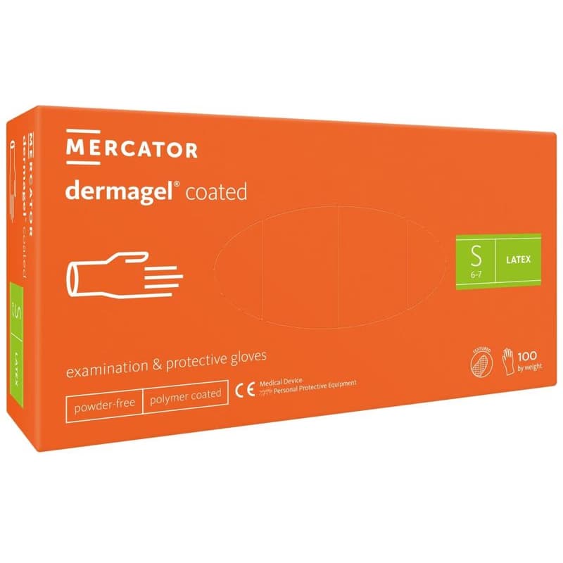 DERMAGEL COATED - Latexové nepudrované rukavice telové, vnútorná vrstva polymér, 100 ks, M 2