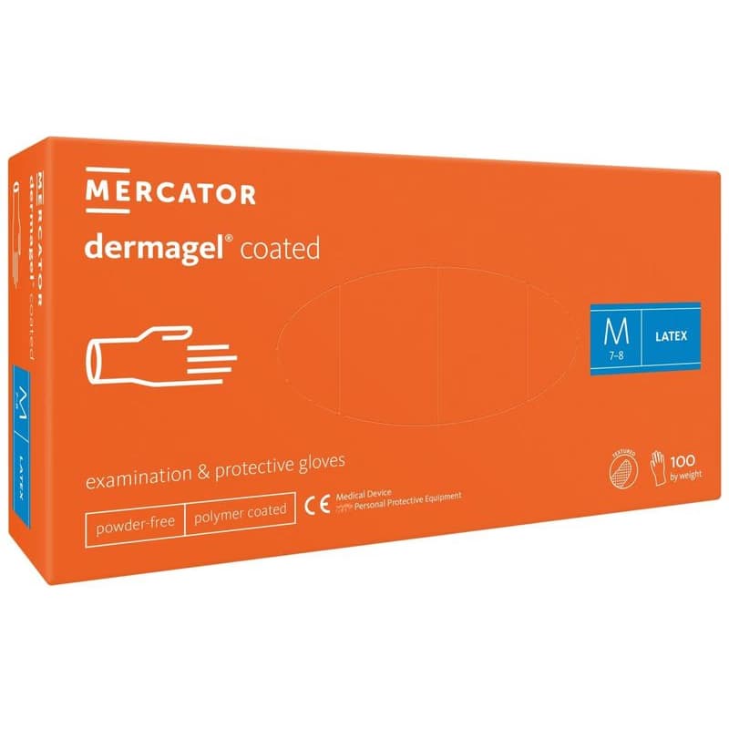 DERMAGEL COATED - Latexové nepudrované rukavice telové, vnútorná vrstva polymér, 100 ks, M 3