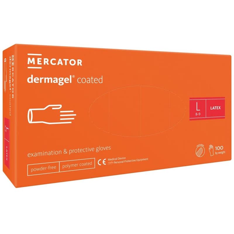 DERMAGEL COATED - Latexové nepudrované rukavice telové, vnútorná vrstva polymér, 100 ks, M 4
