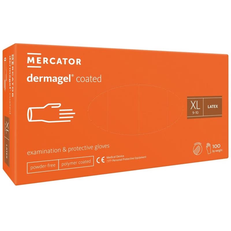 DERMAGEL COATED - Latexové nepudrované rukavice telové, vnútorná vrstva polymér, 100 ks, M 5