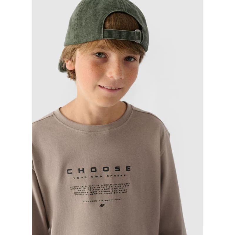 Chlapčenské tričko s dlhým rukávom 4F JUNIOR LONGSLEEVE-JWAW24TLONM294-26S-WARM LIGHT GREY 2