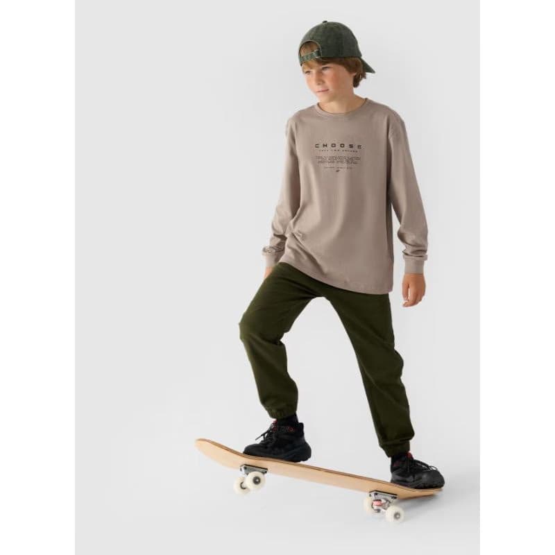 Chlapčenské tričko s dlhým rukávom 4F JUNIOR LONGSLEEVE-JWAW24TLONM294-26S-WARM LIGHT GREY 5