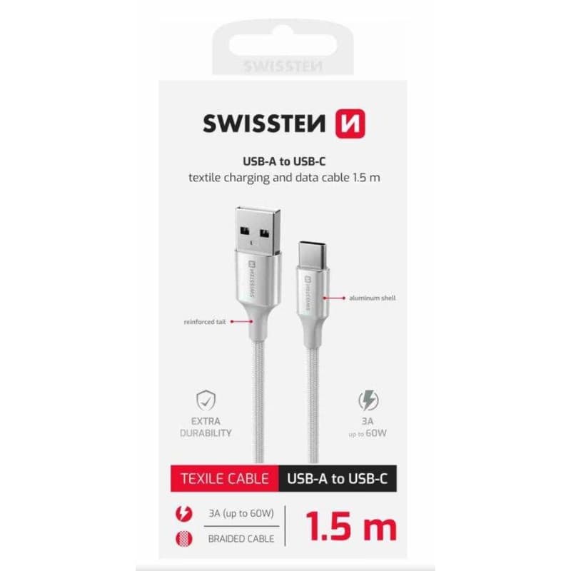 SWISSTEN DÁTOVÝ KÁBEL TEXTILE II USB / USB-C 1,5 M BIELÝ 1