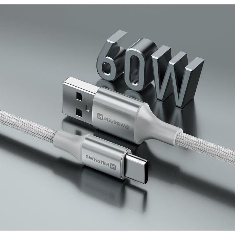 SWISSTEN DÁTOVÝ KÁBEL TEXTILE II USB / USB-C 1,5 M BIELÝ 3