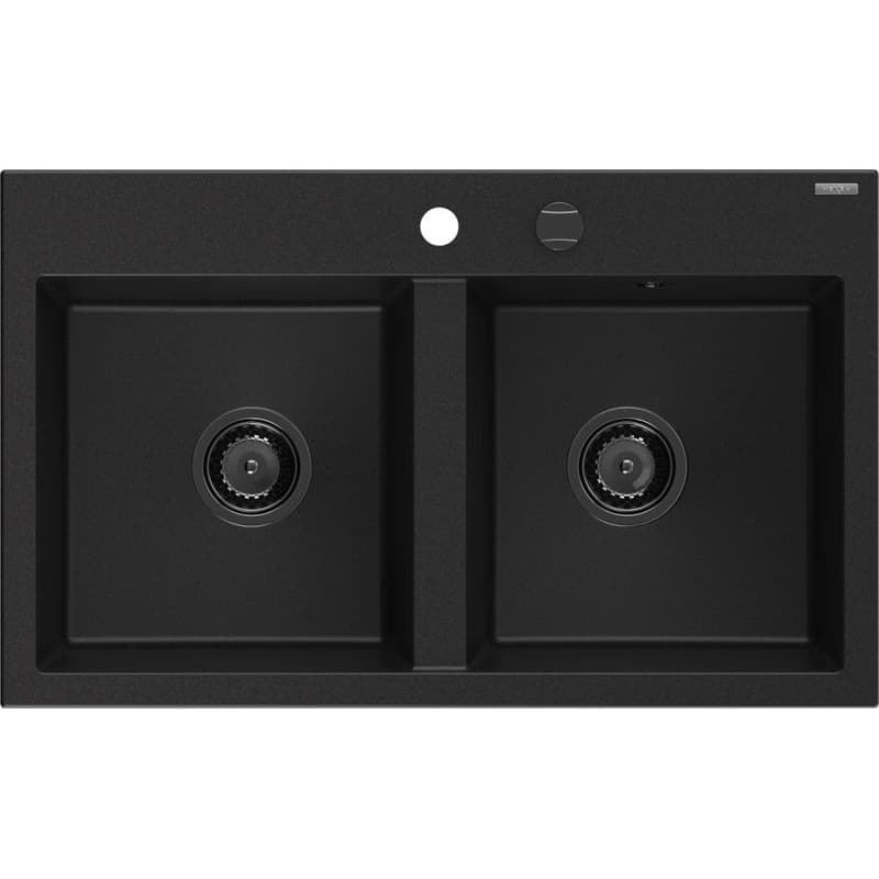 MEXEN/S MEXEN/S - Hektor granitový drez 2-bowl 800 x 480 mm, čierna, čierny sifón 6521802000-77-B