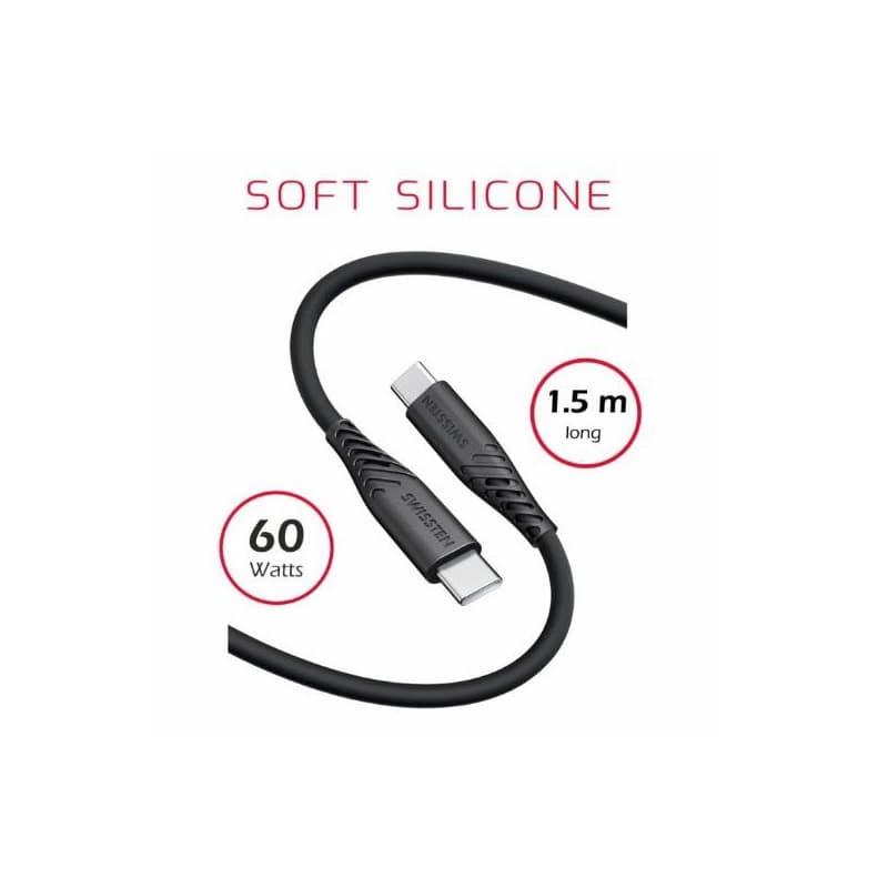 SWISSTEN DÁTOVÝ KÁBEL SOFT SILICONE USB-C / USB-C 1,5 M 60W ČIERNY 1