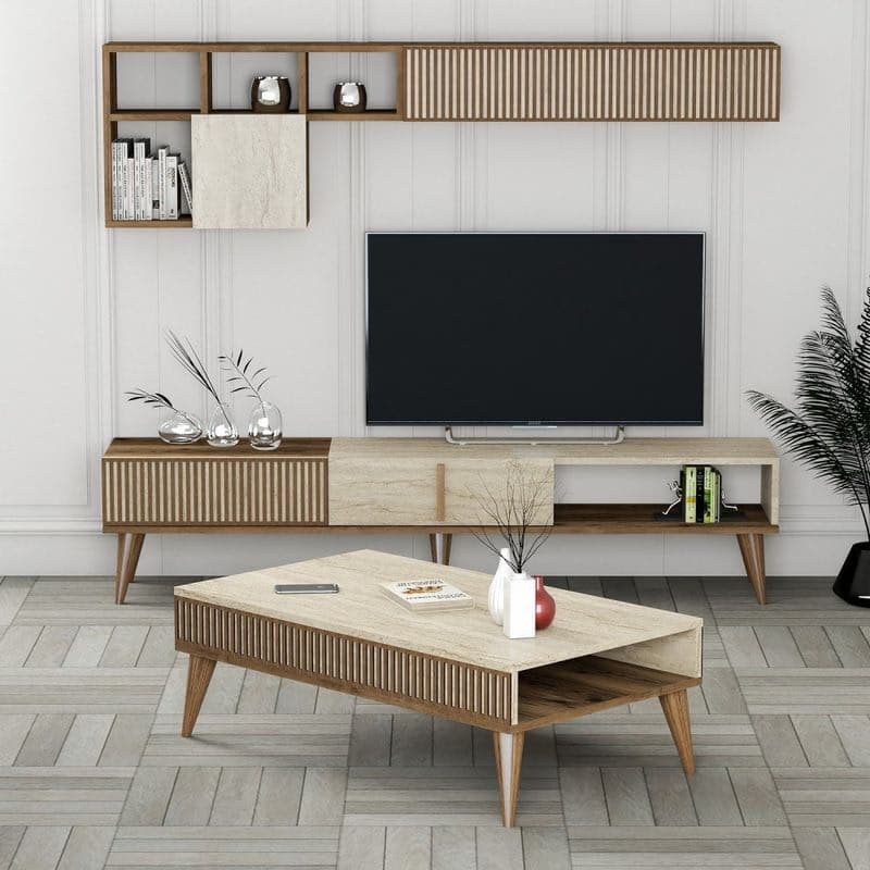 Living Room Furniture Set Milan - Walnut, Travertine 1