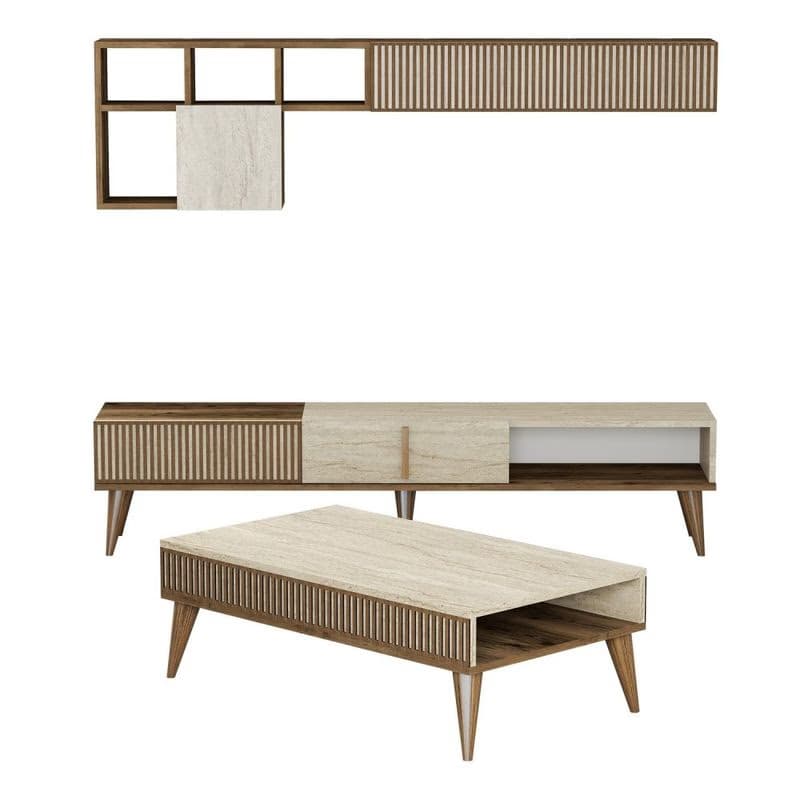 Living Room Furniture Set Milan - Walnut, Travertine 2