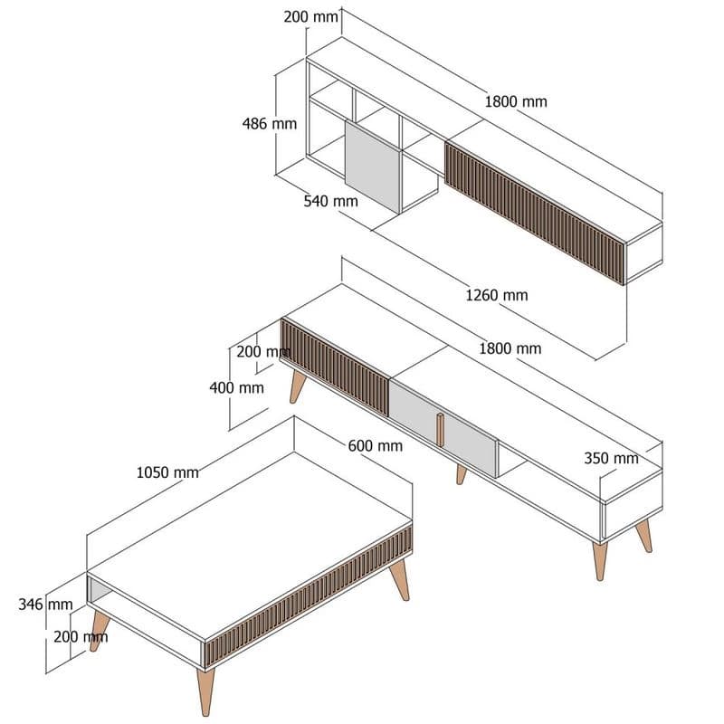 Living Room Furniture Set Milan - Walnut, Travertine 3