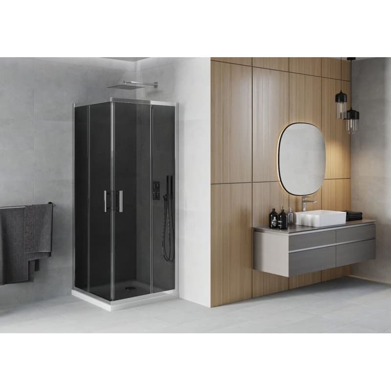 MEXEN/S - Rio Sprchovací kút štvorcový 90x90, grafit, chróm + vanička so sifónom 860-090-090-01-40-4010 2