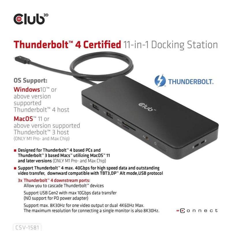 Club3D Dokovacia stanica USB-C 11v1, 2xDP, 3xUSB-C, 3xUSB, 1xRJ45, čítačka SD kariet, čierna 2