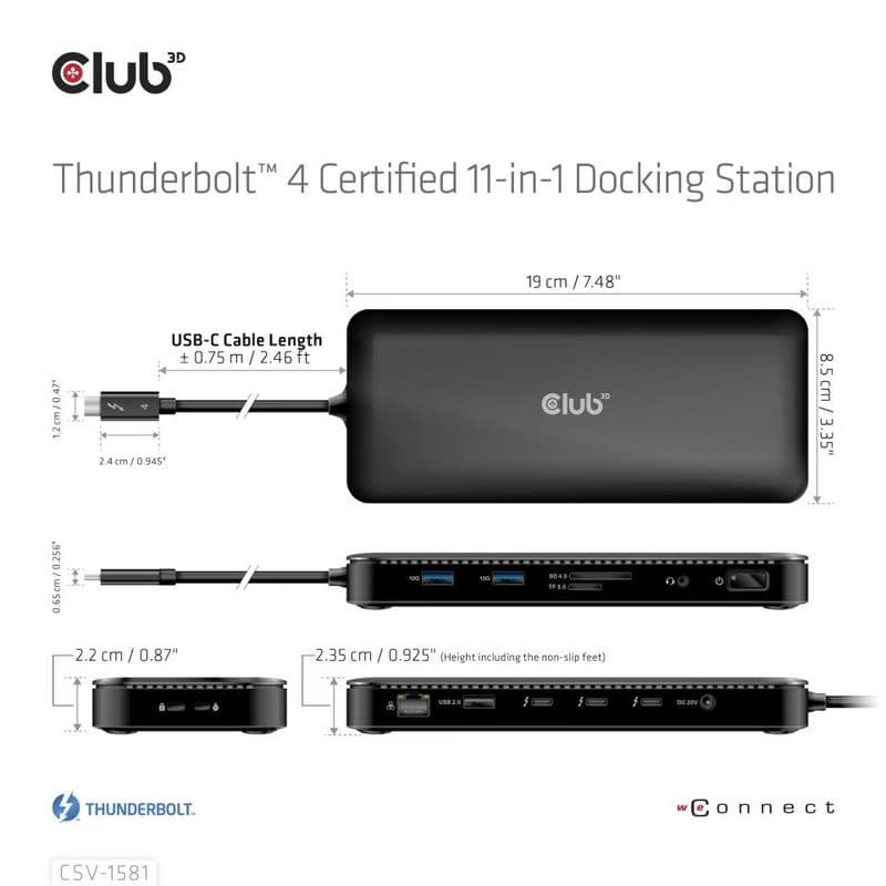 Club3D Dokovacia stanica USB-C 11v1, 2xDP, 3xUSB-C, 3xUSB, 1xRJ45, čítačka SD kariet, čierna 3