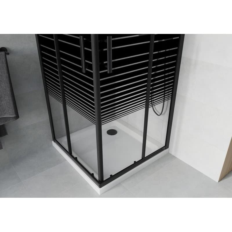 MEXEN/S - Rio sprchovací kút štvorec 90x90, pruhy, čierna + biela vanička so sifónom 860-090-090-70-20-4010B 5