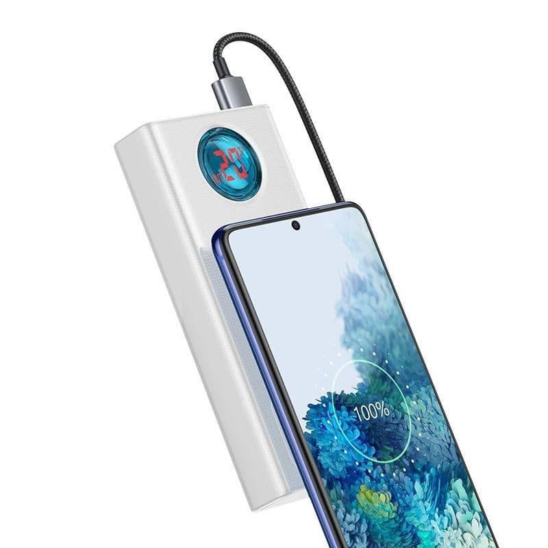 Baseus Amblight powerbanka s digitálnym displejom QC 30000mAh Overseas Edition + kábel Type-C/Type-C 100W 1m, biela 3