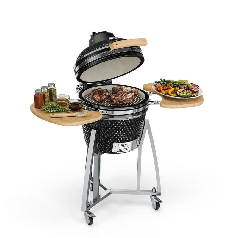 Klarstein Queensize, kamado gril, teplomer, odnímateľné bočné diely, čierny 1