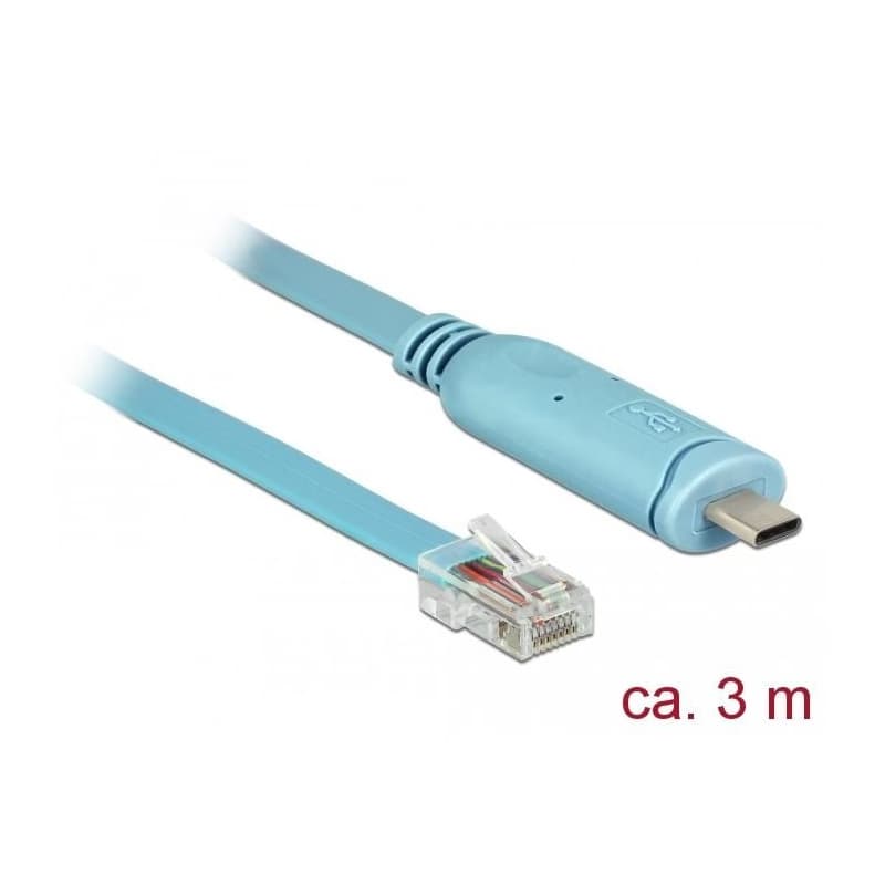Delock Adaptér USB 2.0 Typ-C samec > 1 x Serial RS-232 RJ45 samec 3,0 m modrý