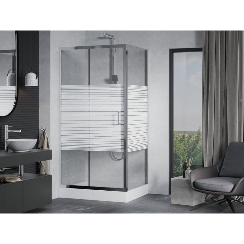 MEXEN/S - Apia Sprchovací kút 100x80, pruhy, chróm + vanička Rio 840-100-080-01-20-4510 2