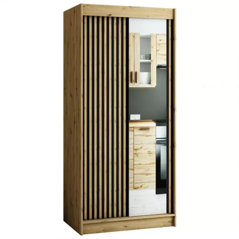Skriňa Lamelo 2 100 Dub Artisan/čierna/Zrkadlo 1