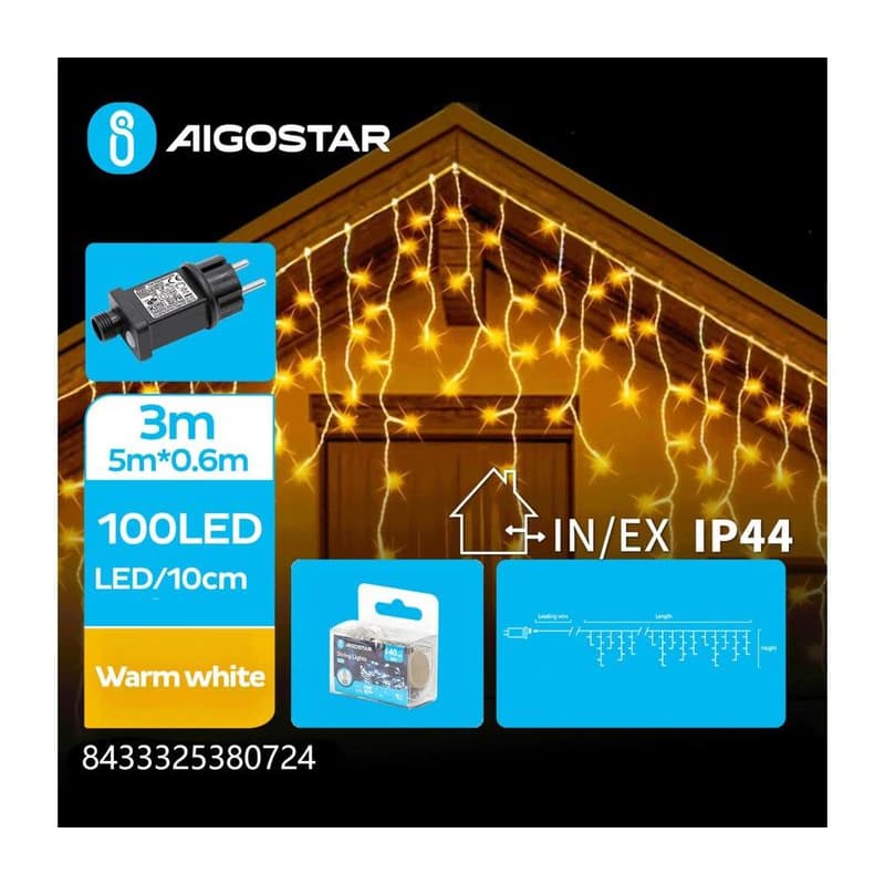 B.V.  - LED vonkajší vianočný reťaz s 100 LED, 8 funkcií, 8 x 0,6 m, IP44, teplá biela B103031QO 1
