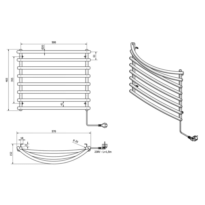 AQUALINE - SUCH elektrický sušiak uterákov, 570x465, 72W, biela SU110A 2