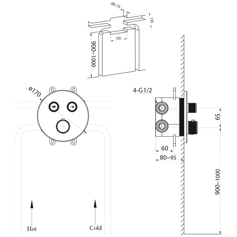 SAPHO - SMART SELECT podomietková termostatická sprchová batéria, box, 2 výstupy, chróm RP032 2