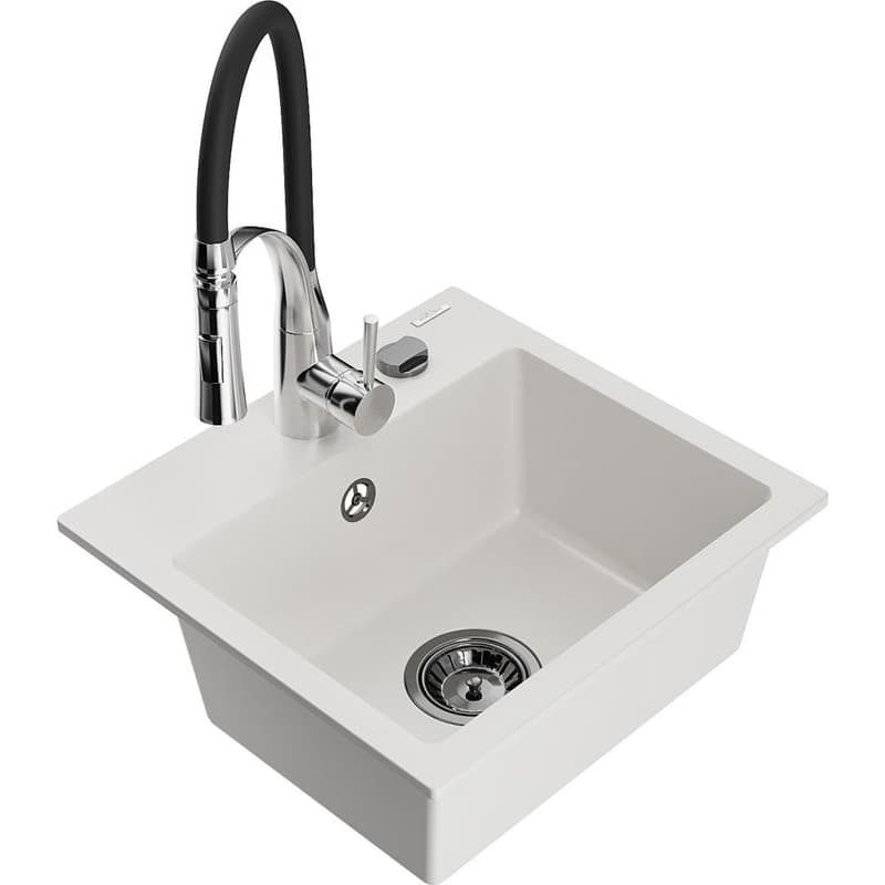 MEXEN/S MEXEN/S - Milo granitový drez 1-miska vrátane batérie Aster, biela 6505-20-73450-07-B