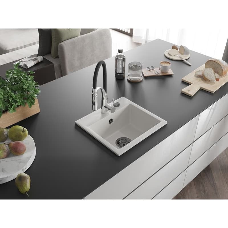 MEXEN/S MEXEN/S - Milo granitový drez 1-miska vrátane batérie Aster, biela 6505-20-73450-07-B 2