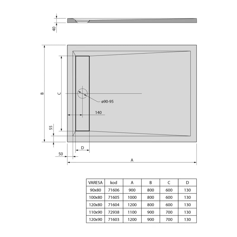 POLYSAN - VARESA sprchová vanička z liateho mramoru so záklopom, obdĺžnik 120x90cm 71603 2