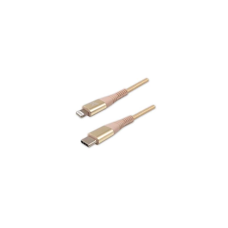 Logo USB kábel (2.0), USB C samec - Apple Lightning samec, 2m, MFi certifikácia, 5V/3A, zlatý, box, nylonové opletenie, hliníkový