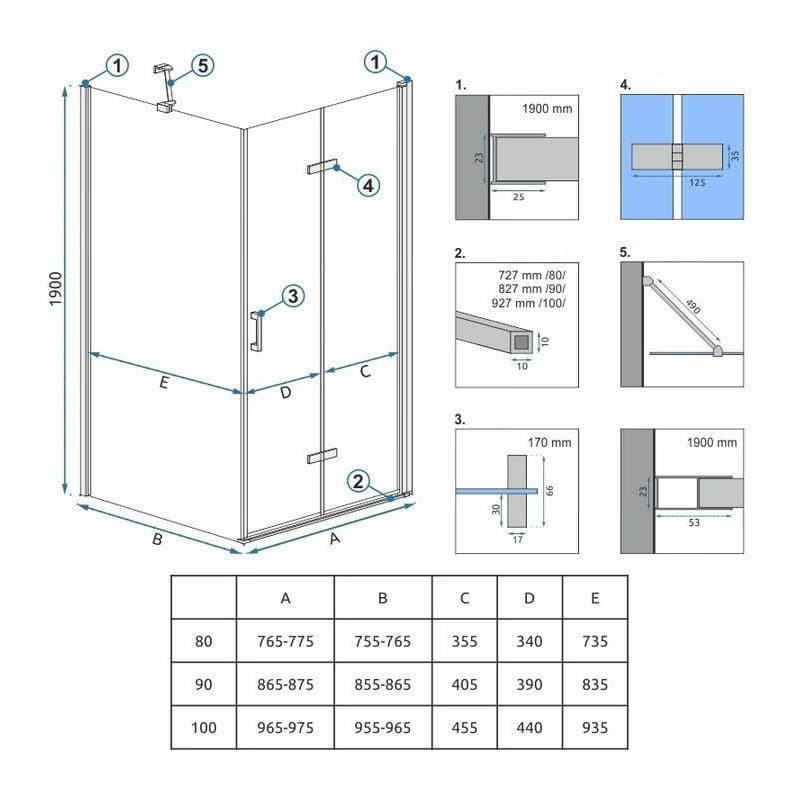 REA/S - Sprchová kabína Molier Chrom 90x80 KPL-K1539 5