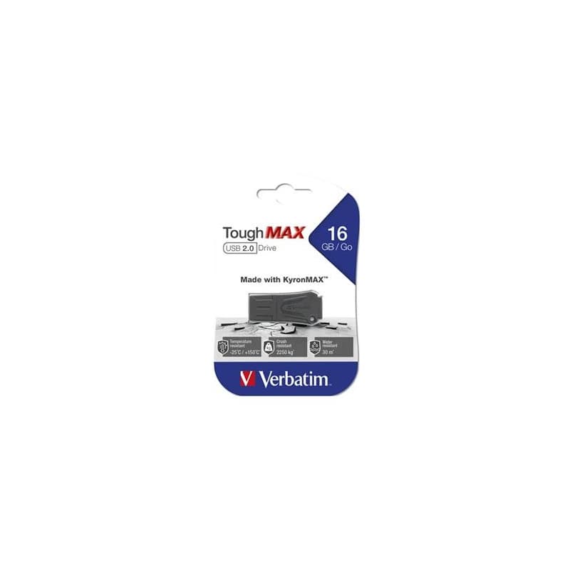 Verbatim USB flash disk, USB 2.0, 16GB, ToughMAX, čierny, 49330, USB A, kompozitný materiál KyronMAX(tm)