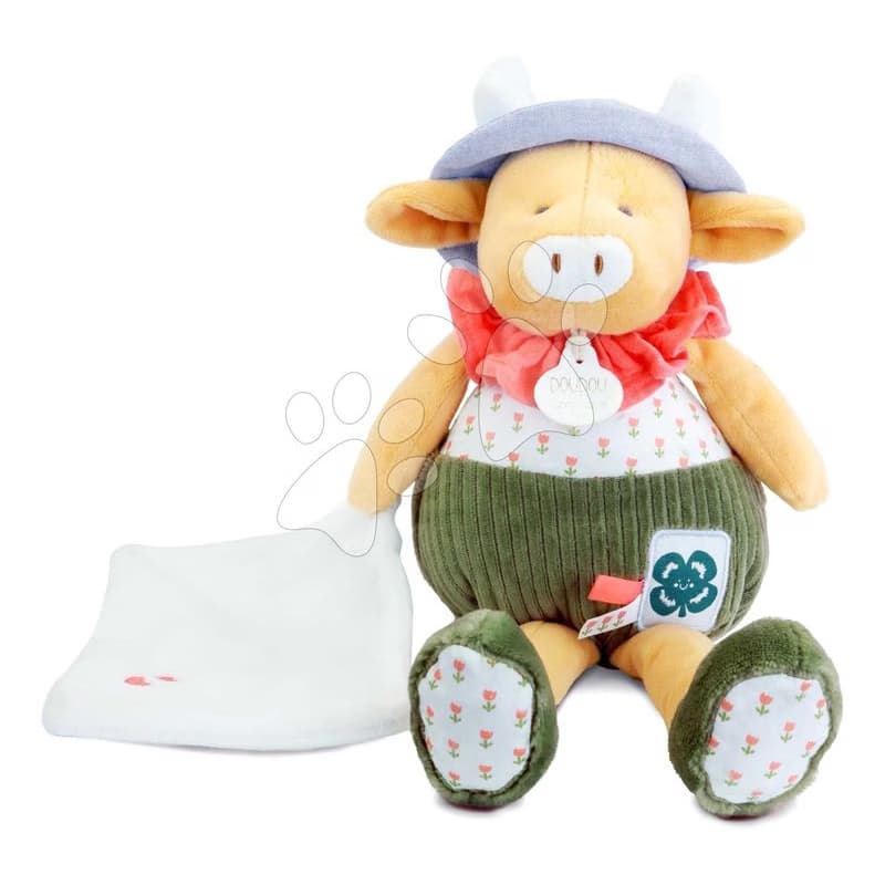 Plyšová kravička s handričkou na maznanie Aneth the Cow In my Garden Pantin with a Comforter Doudou et Compagnie v darčekovom balení 28 cm od 0 mes