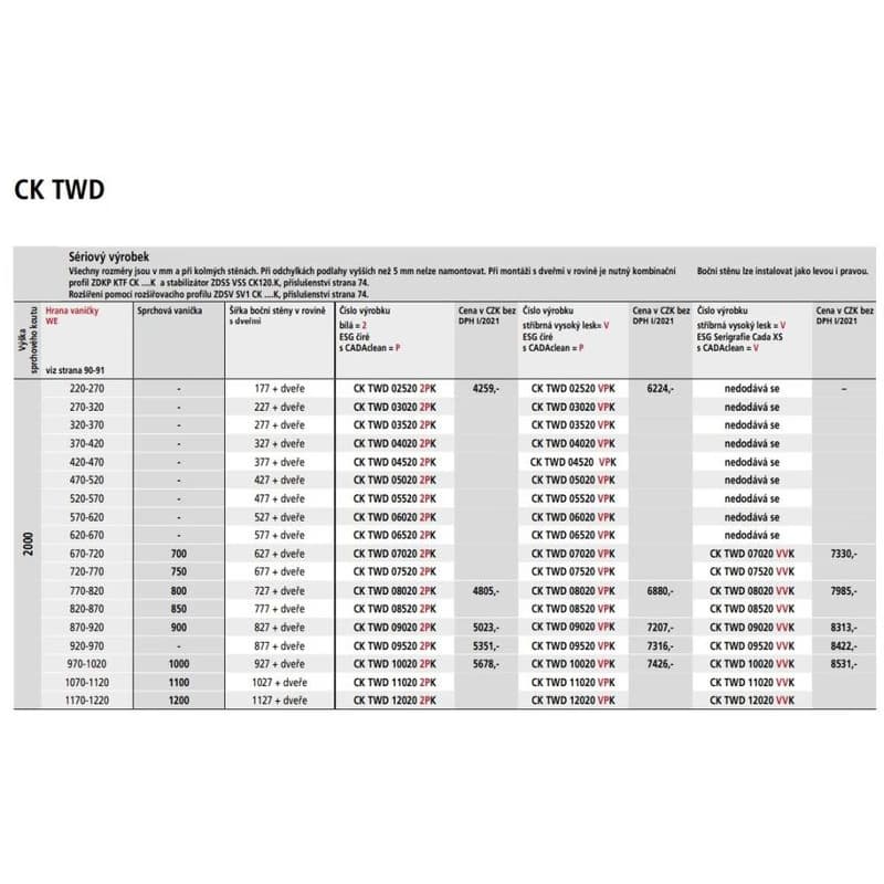 KERMI - Cada XS strieborná lesk bočná stena 1000/2000 číre sklo s CadaClean CKTWD10020VPK CKTWD10020VPK 2