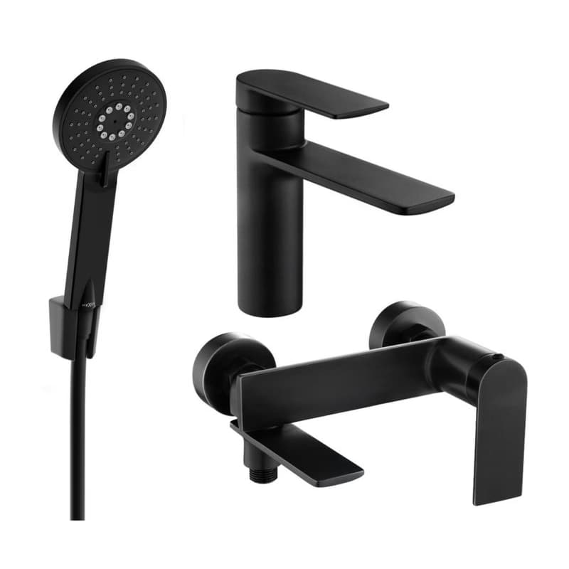 MEXEN/S - Zero SET umývadlová + vaňová batéria s príslušenstvom R40, čierna 71103R40-70