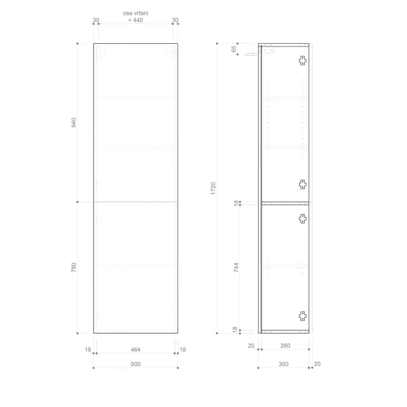 SAPHO - ESPACE skrinka 50x172x32cm, 2x dvierka, ľavá/pravá, dub Alabama ESC450-2222 2