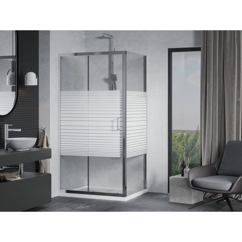 MEXEN/S - Apia Sprchovací kút 140x100, transparent / dekor, chróm + vanička so sifónom 840-140-100-01-20-4010 2