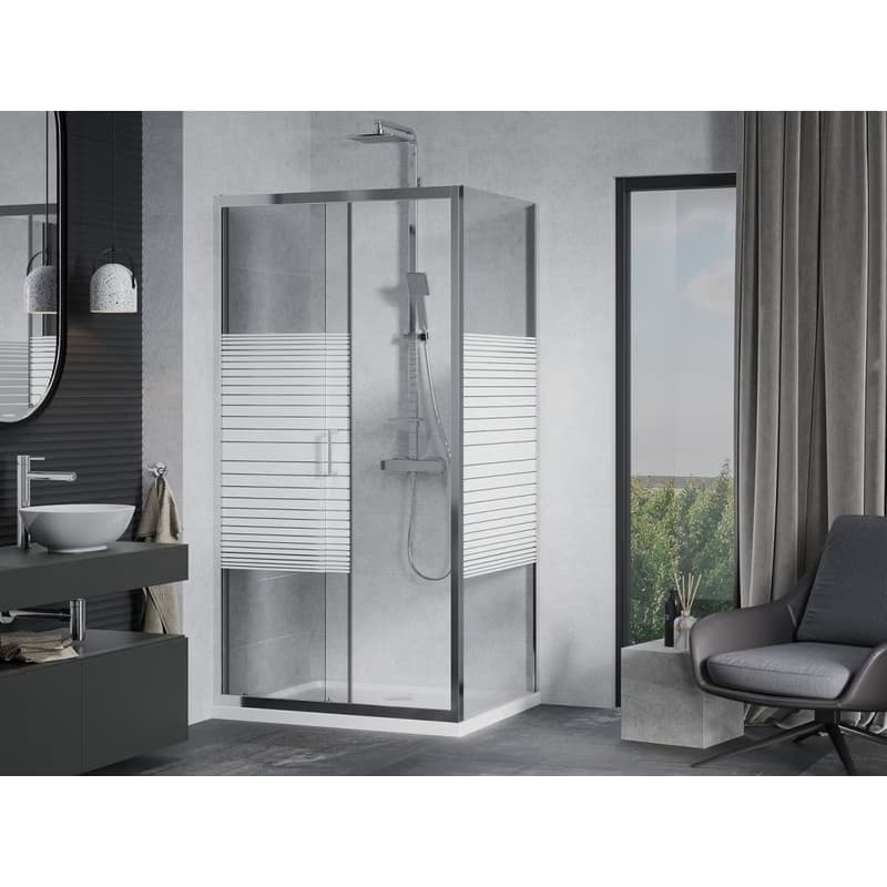 MEXEN/S - Apia Sprchovací kút 140x100, transparent / dekor, chróm + vanička so sifónom 840-140-100-01-20-4010 3