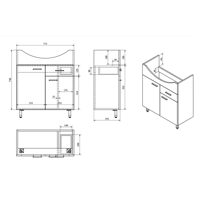 AQUALINE - ZOJA umývadlová skrinka 71,5x74x34cm, dub platin 51175 2