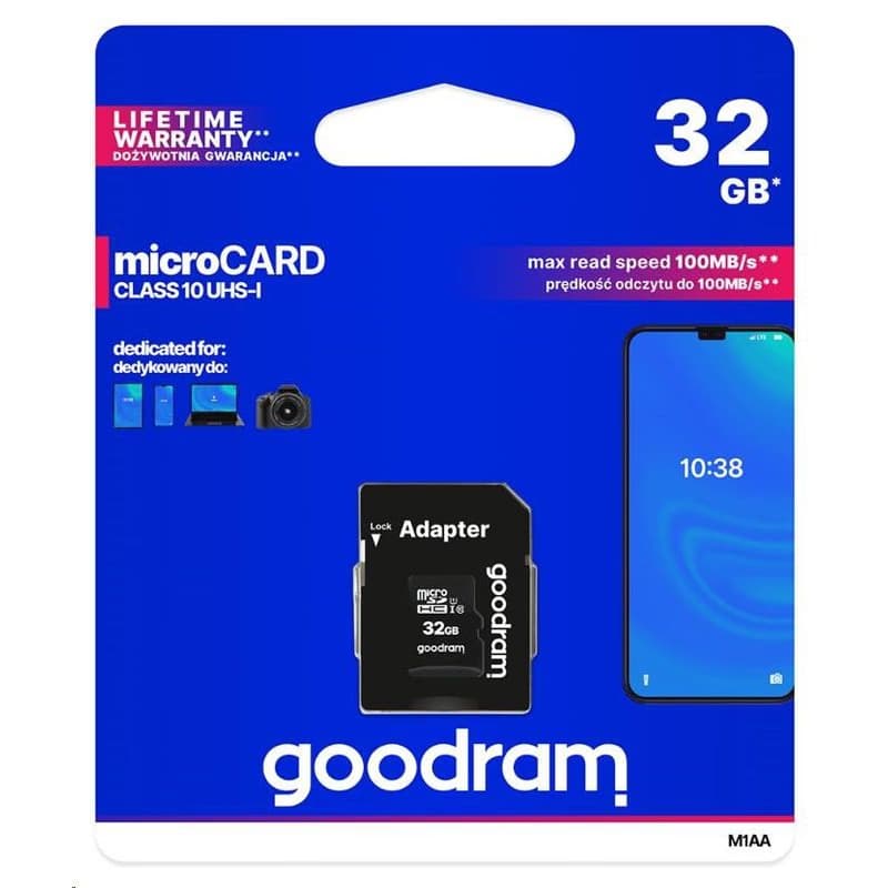 GOODRAM MicroSDHC karta 32GB M1AA, UHS-I Class 10, U1 + adaptér 2