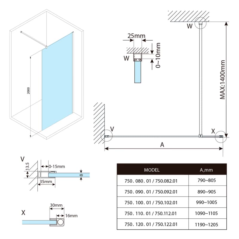 Bruckner - SPITZA sprchová zástena WALK-IN, 800, matné sklo 750.082.1 3