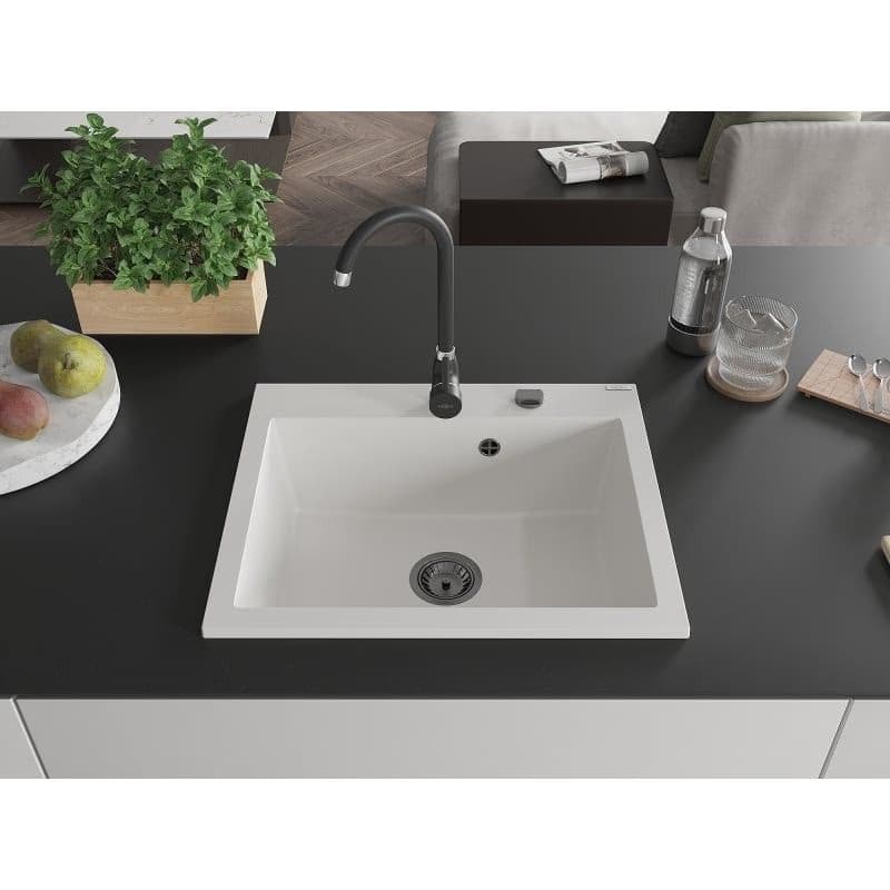 MEXEN/S MEXEN/S - Elix granitový drez 1-miska 600 x 500 mm, biela, sifón čierna 6525601005-20-B 2