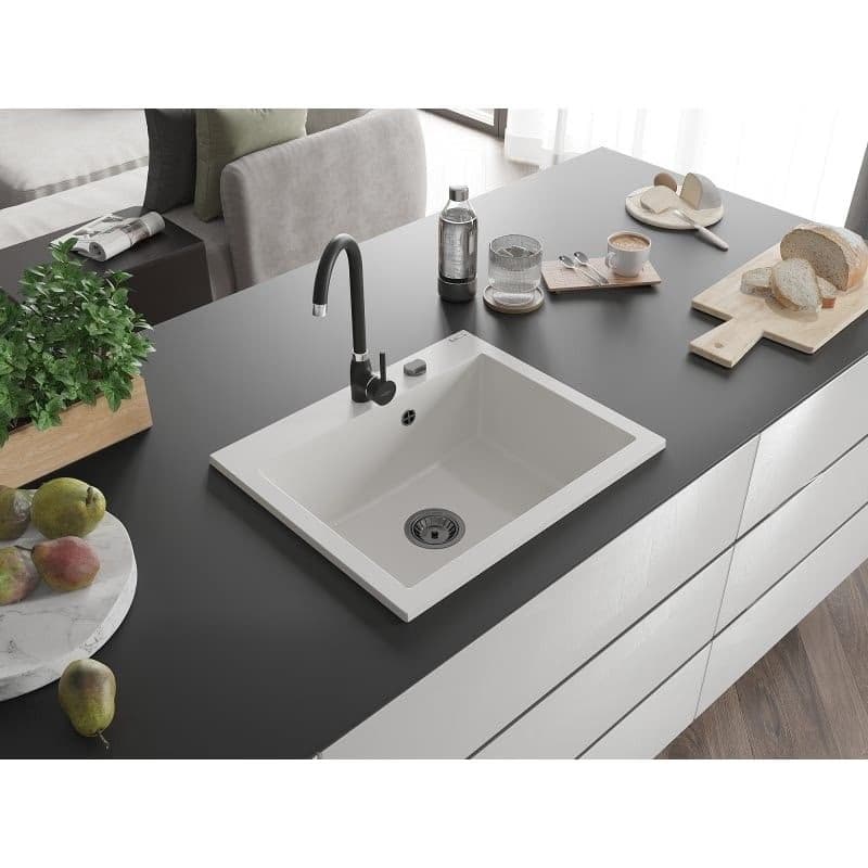MEXEN/S MEXEN/S - Elix granitový drez 1-miska 600 x 500 mm, biela, sifón čierna 6525601005-20-B 3